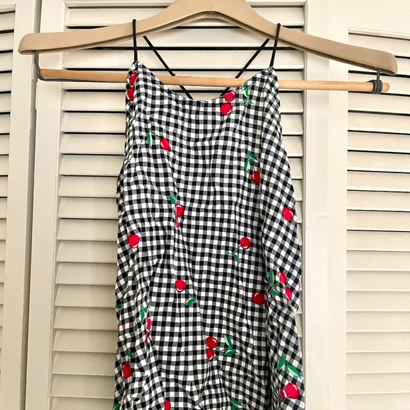 Gingham Black and White Cherry Tank Top Blouse Summer Cottagecore - Picture 1 of 6